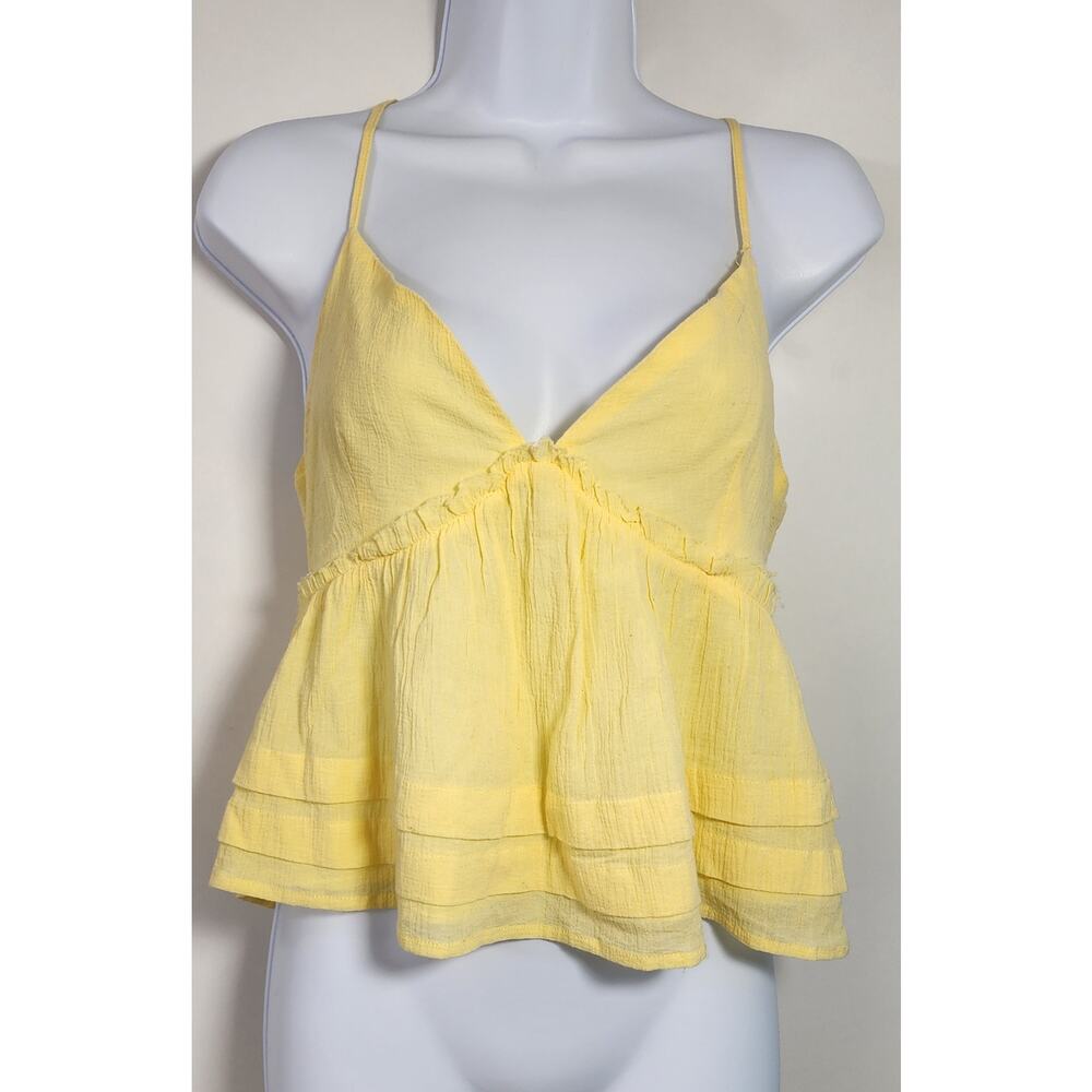 Altar'd State Yellow Ruffle Tiered Babydoll Cami Top Cotton M